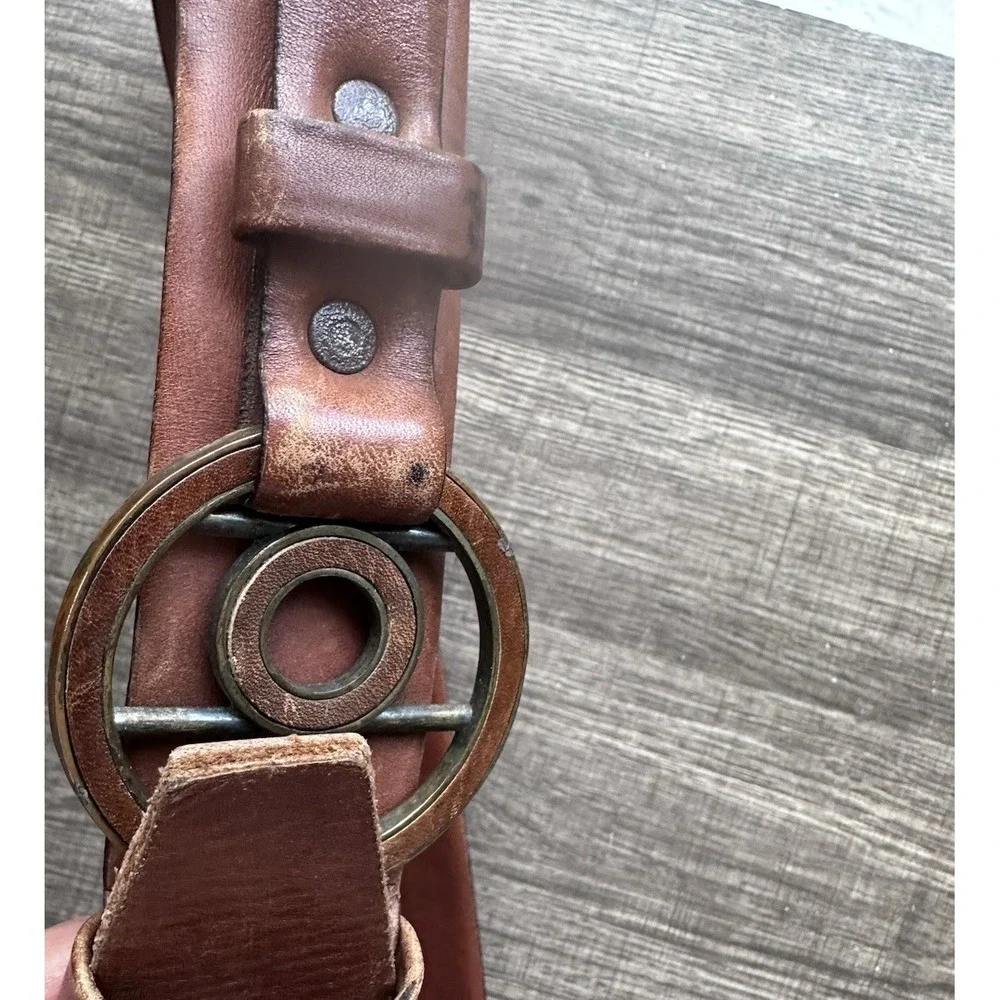 VTG Harness House Hand Waxed Steerhide Leather Belt 38 Brown Geometric 4270